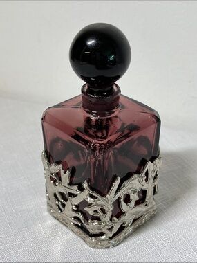 VTG Art Nouveau Amethyst Art Glass Perfume Bottle Pewter Filigree 
A.E. PRICE